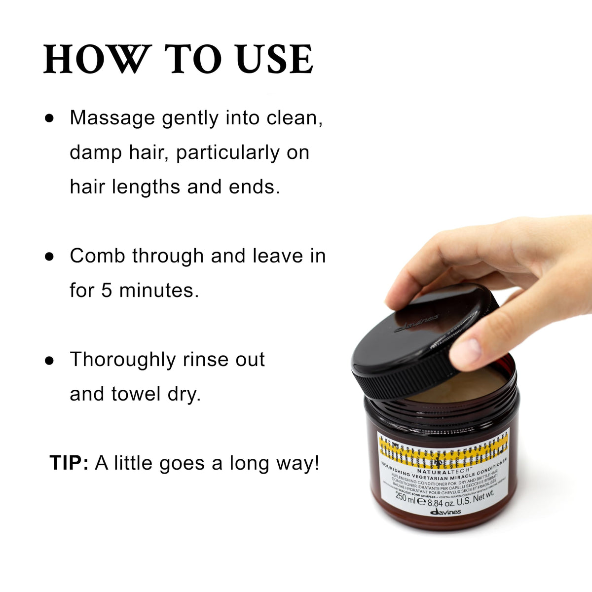Davines conditioner applied in shower for easy rinseable hydration