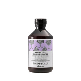 Davines bottle front view showing calming shampoo, clear label and benefit