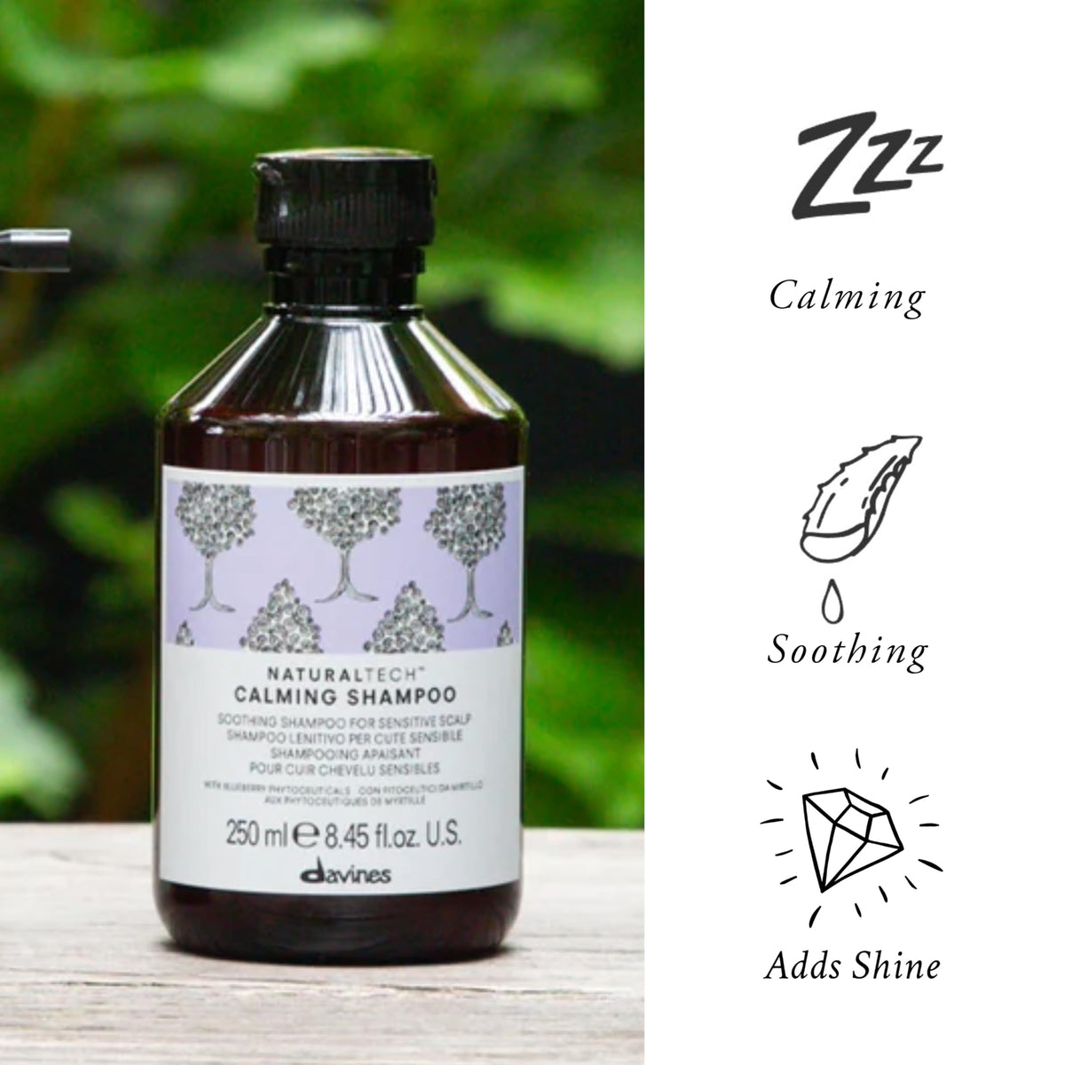 Davines shampoo being dispensed into hand, showing gentle foam benefit