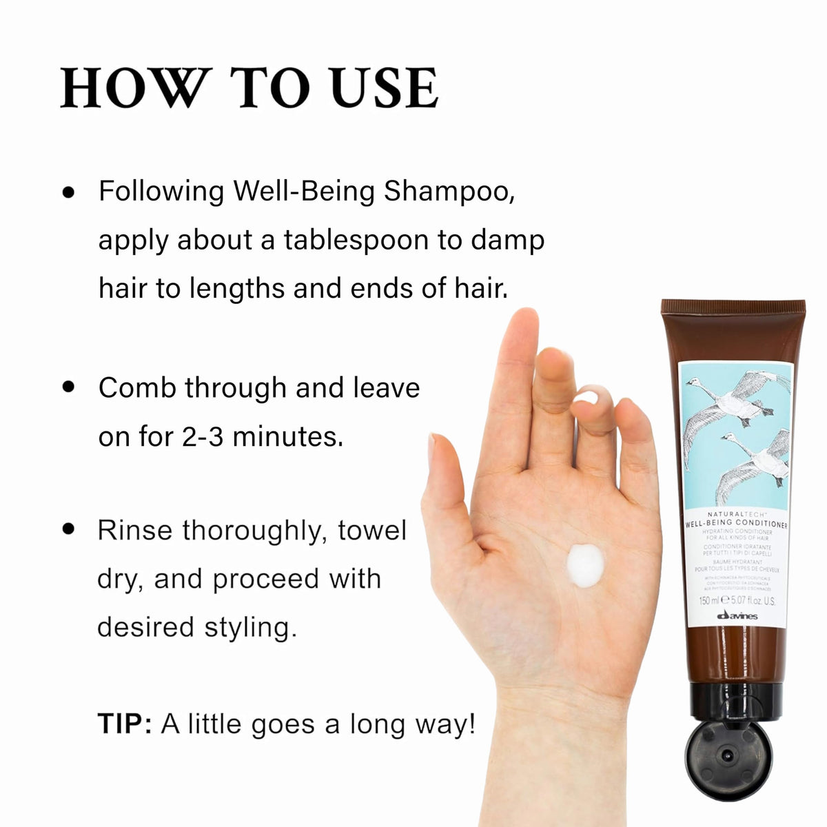 Davines product texture on hand showing creamy hydrate and detangle benefit