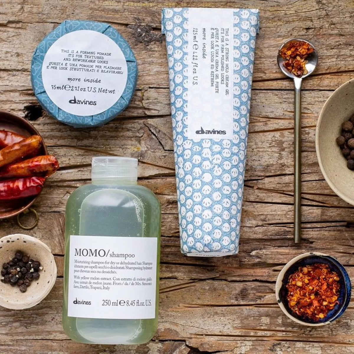 Davines product label close-up highlighting ingredient quality benefit