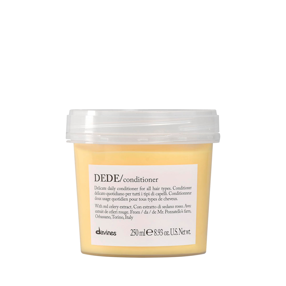 Davines DEDE conditioner front packaging shows bottle and volume benefit