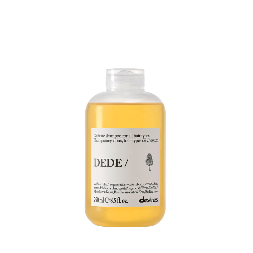 Davines DEDE/ front bottle view showing packaging and gentle formula benefit