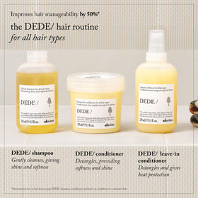 Davines DEDE/ bottle in shower scene portraying daily-use convenience benefit