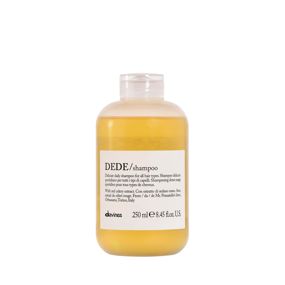Davines DEDE shampoo front bottle shows clean design and volume