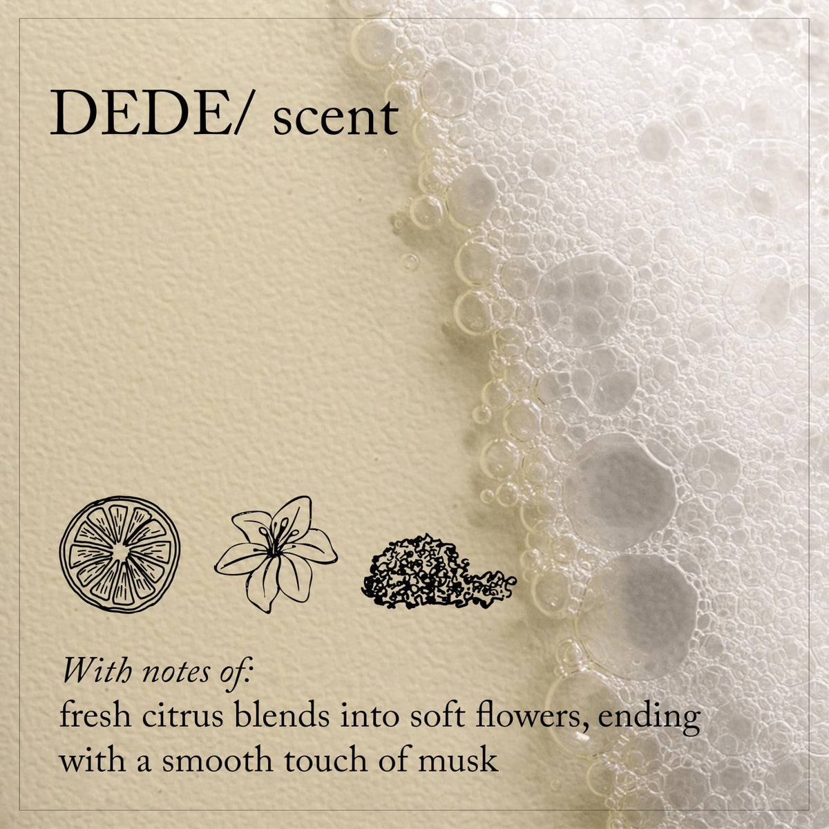 Davines DEDE bottle held in hand showing 8.5 fl oz scale