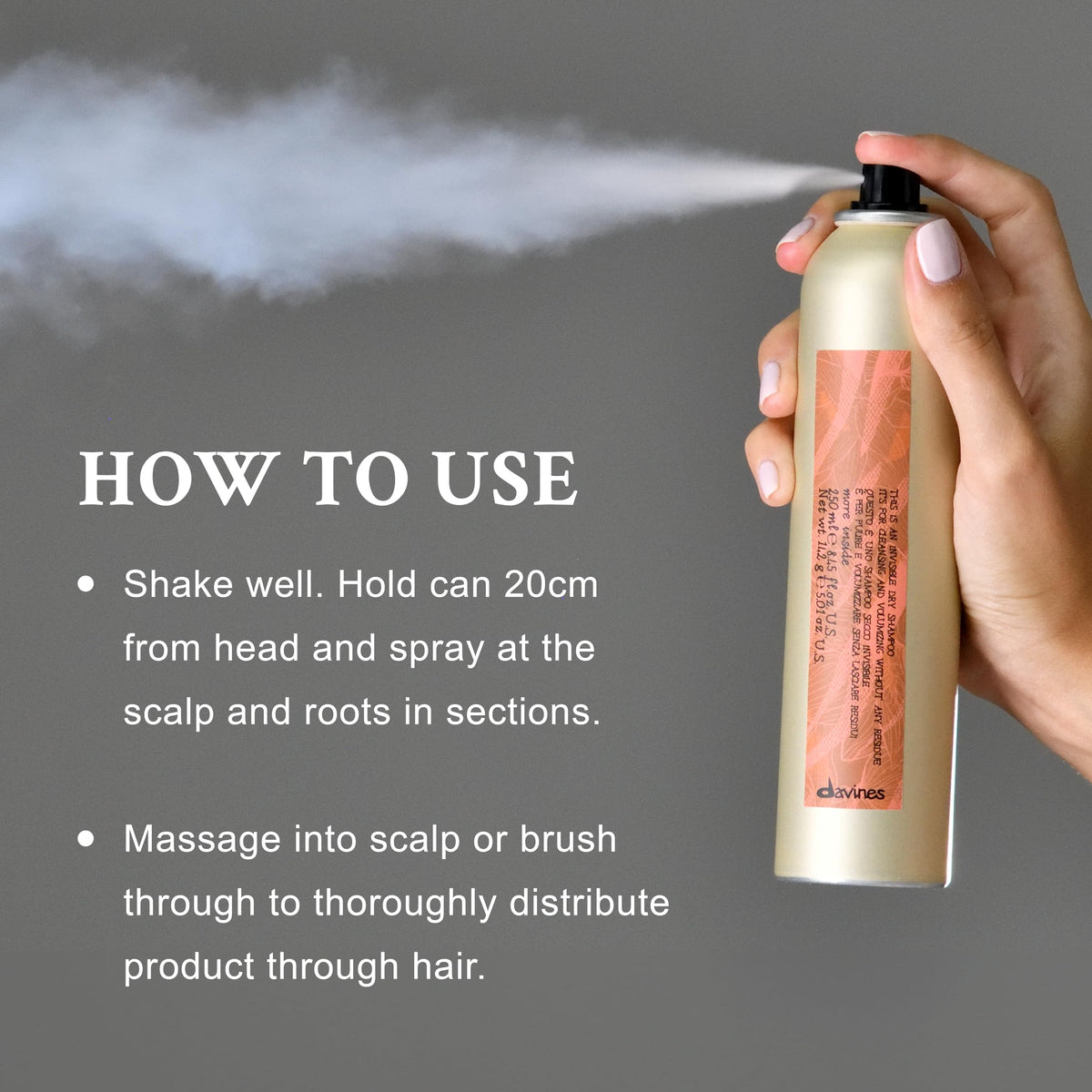 Davines spray in use on roots delivering fast oil absorption and lift