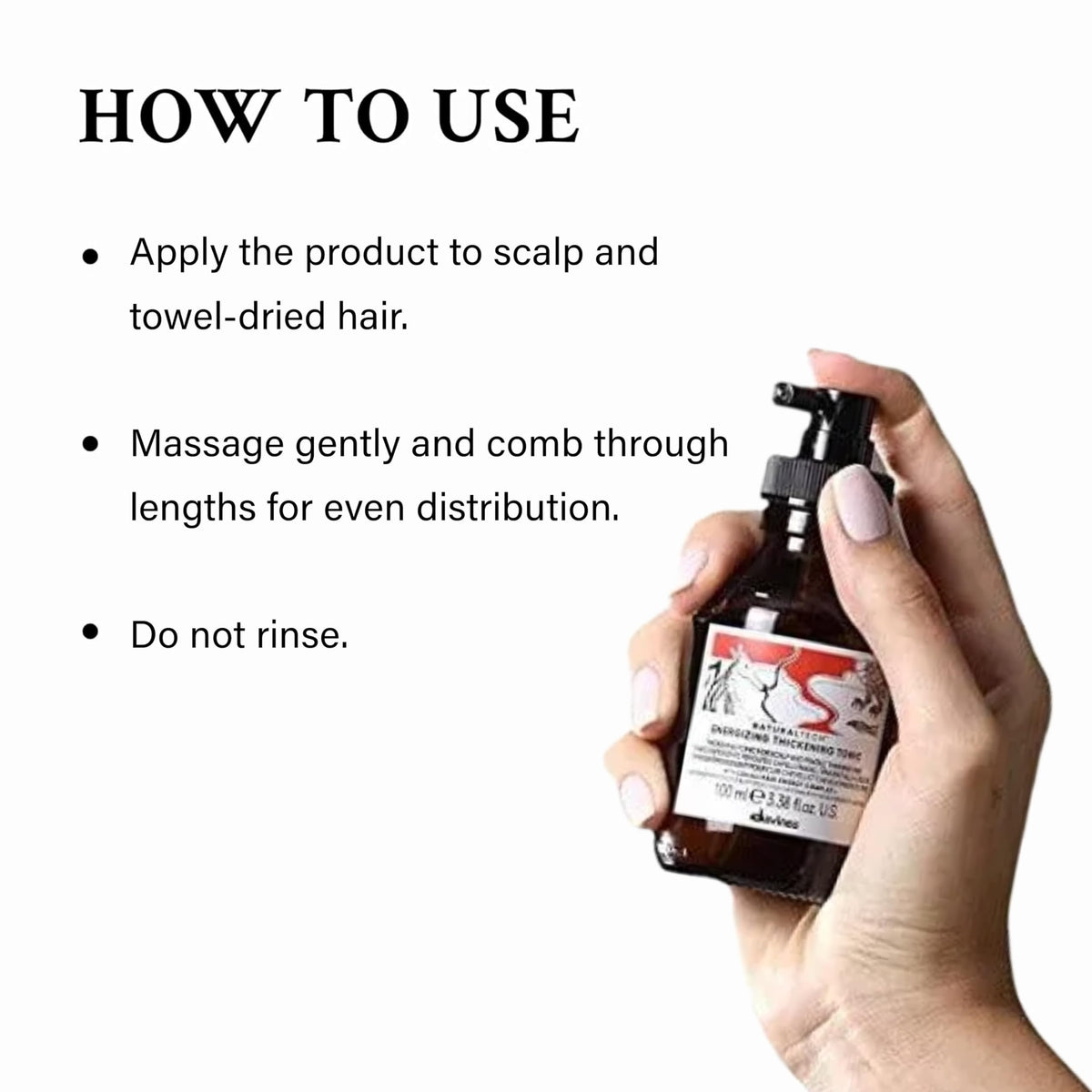 Davines applying tonic to scalp demonstrating invigorating and fortifying effect