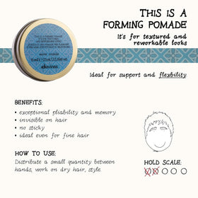 Davines forming pomade being warmed in hand to demonstrate smooth spreadability and control