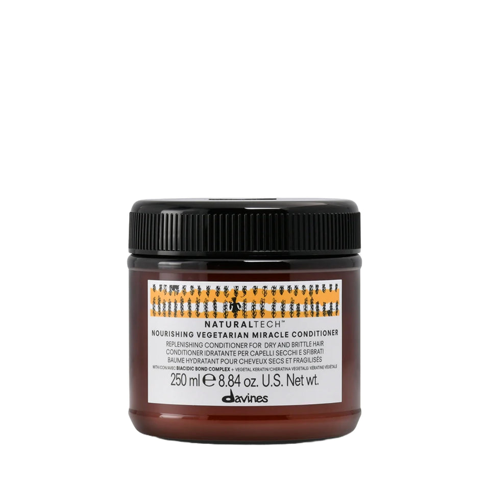 Davines front packaging shows product and benefits for nourished hair