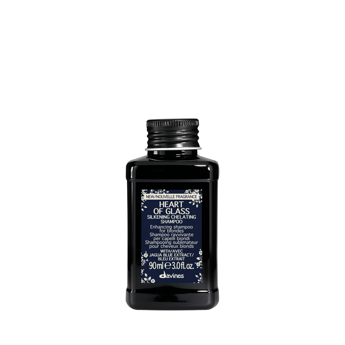 Davines Heart of Glass front bottle shows travel-size packaging and benefit of gentle toning