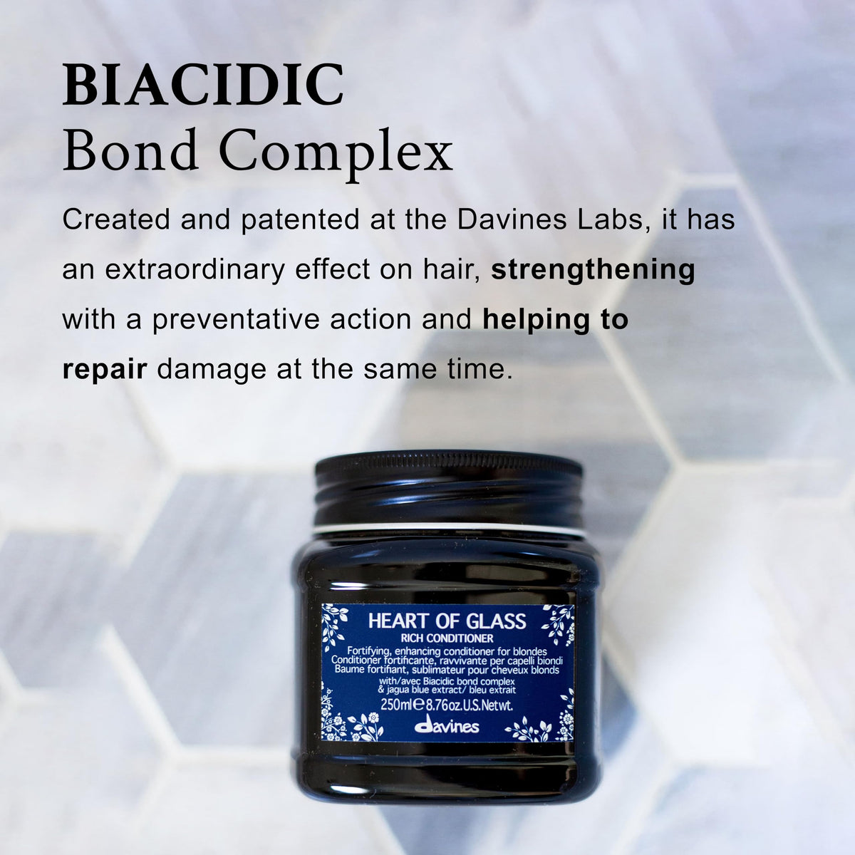 Davines Heart of Glass with baobab ingredient visual showing nourishing benefit