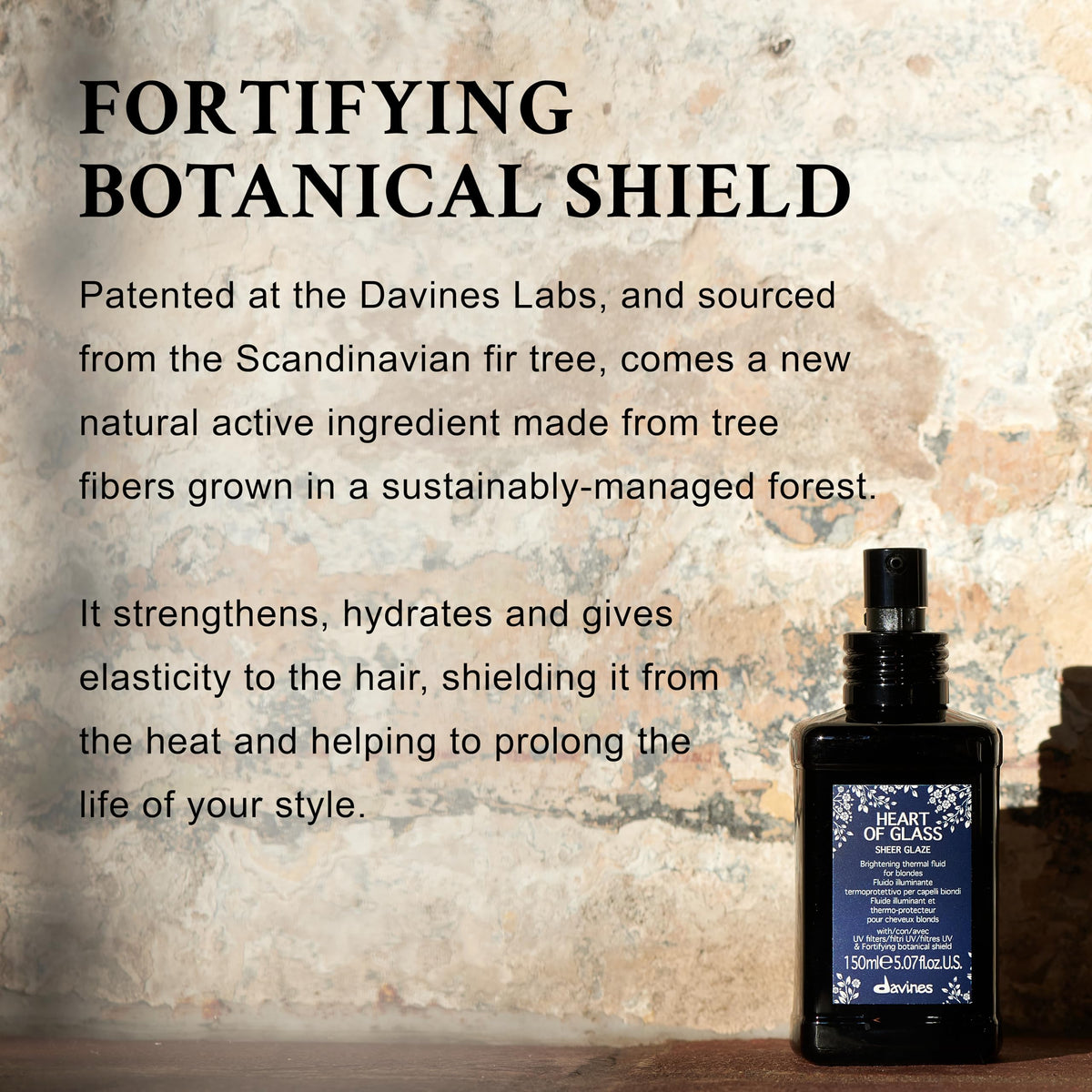 Davines bottle in hand showing 5.07 fl oz scale and travel-friendly benefit