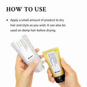 Davines serum applied to damp hair for shine and frizz control