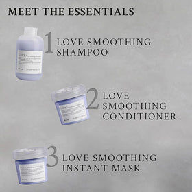 Shiny post-rinse hair after Davines LOVE showing reduced frizz and glossy finish benefit