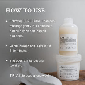 Davines LOVE Curl Conditioner back label highlighting ingredients and directions