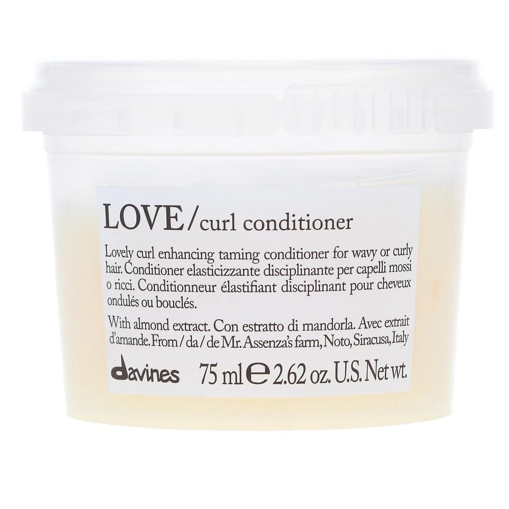 Davines LOVE Curl Conditioner front packaging shows travel-size bottle and benefits