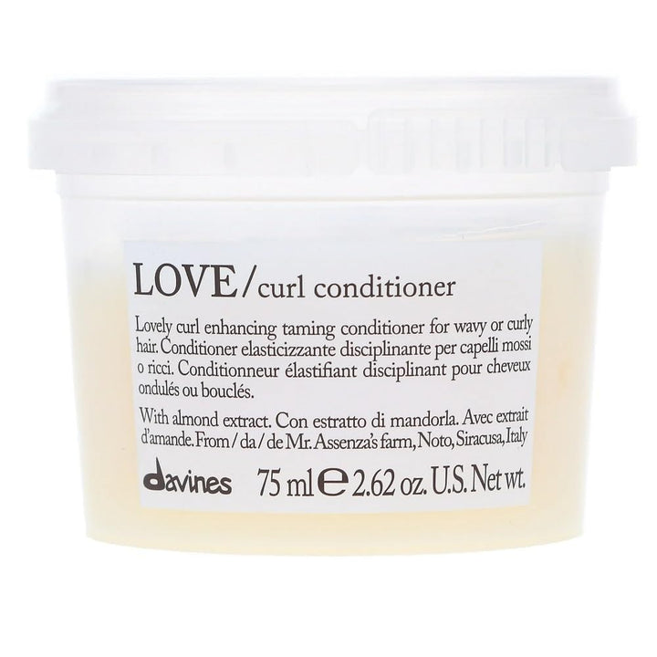 Davines LOVE Curl Conditioner front packaging shows travel-size bottle and benefits