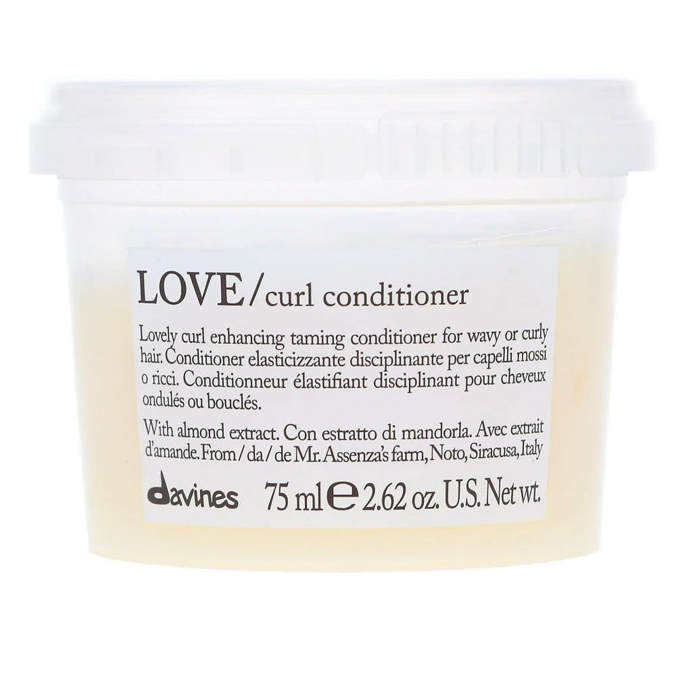 Davines LOVE Curl Conditioner front packaging shows travel-size bottle and benefits