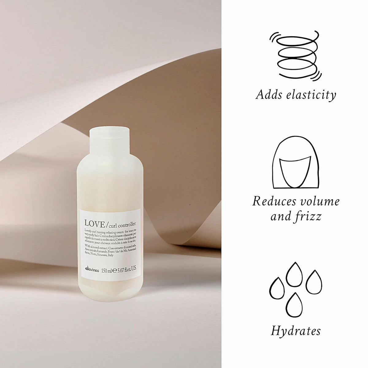 Davines LOVE Curl Controller applied in hand demonstrating easy distribution benefit