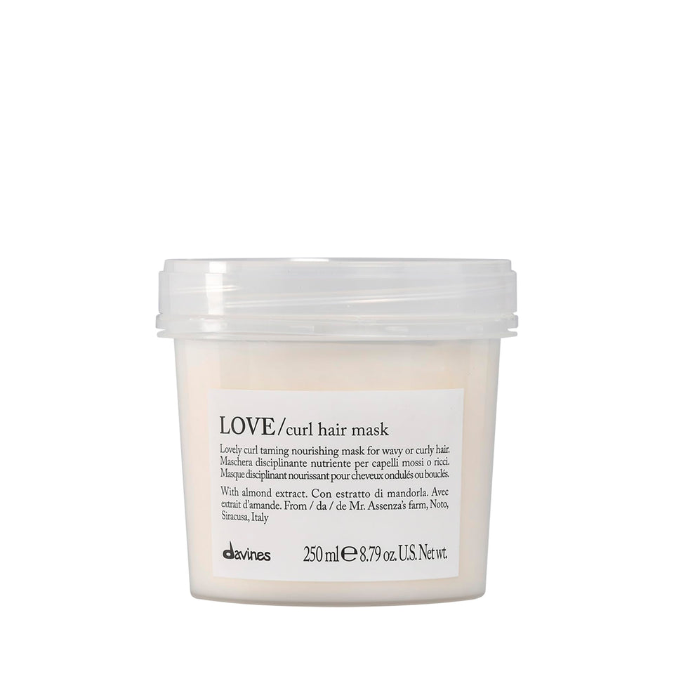 Davines LOVE/curl mask front packaging showing jar and label, benefits visible