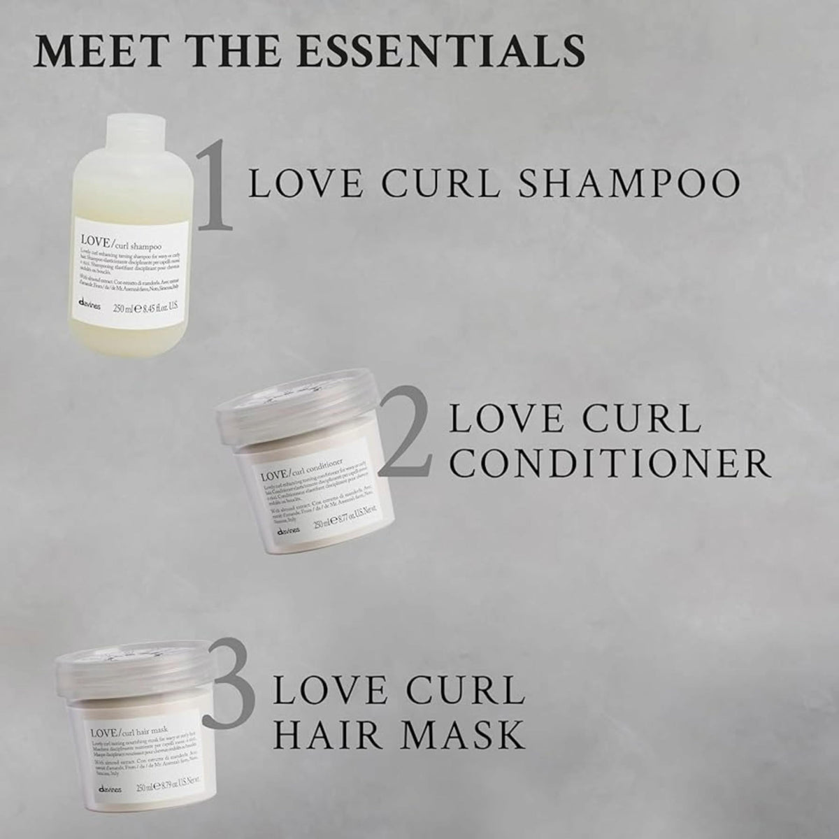 Davines LOVE/curl label detail highlighting ingredients and sustainable production