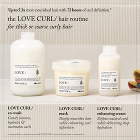 Davines LOVE CURL size comparison next to ruler showing 8.5 oz scale benefit