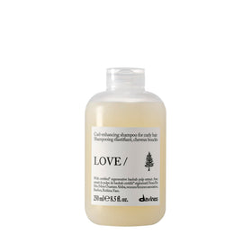 Davines bottle front view showing LOVE CURL/ shampoo for hydrated curls