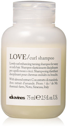 Davines bottle front packaging showing travel-sized shampoo and brand benefits