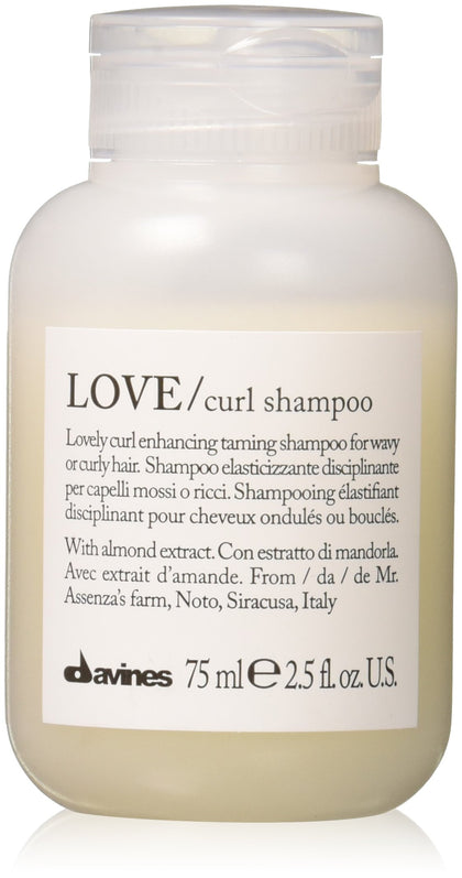 Davines bottle front packaging showing travel-sized shampoo and brand benefits