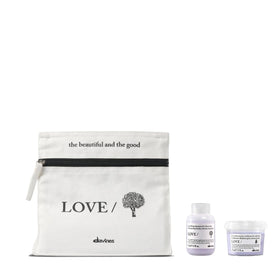 Davines front packaging of LOVE Smooth kit shows compact travel-friendly set and brand clarity