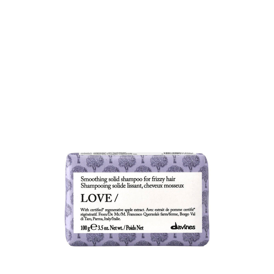 Davines LOVE SMOOTHING front packaging showing compact eco design and brand quality