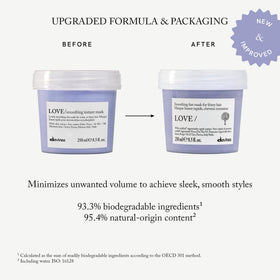 Davines product label detail with ingredient callouts for sustainable formulation benefit
