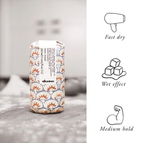 Davines medium hold gel creating glossy wet-look hairstyle without flakes