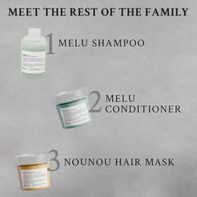 Applying Davines MELU conditioner to towel-dried hair to soften ends and reduce breakage