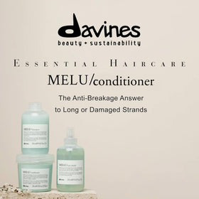Davines MELU conditioner back label with ingredients and usage details for confidence