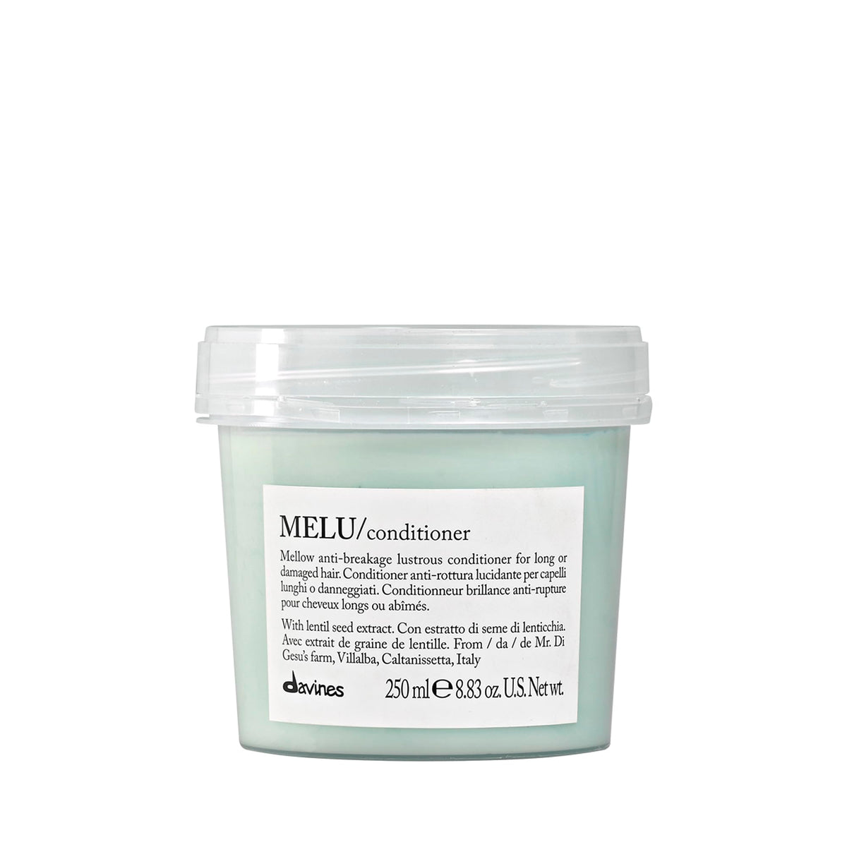 Davines MELU conditioner front bottle showing sleek packaging and lightweight benefit