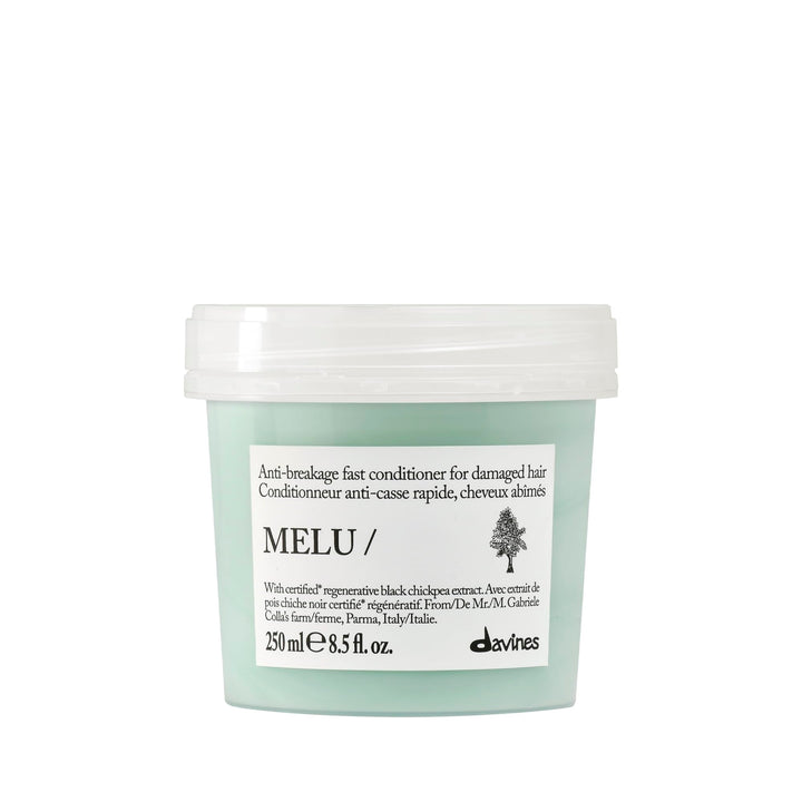 Davines MELU/ conditioner front view showing packaging and benefits