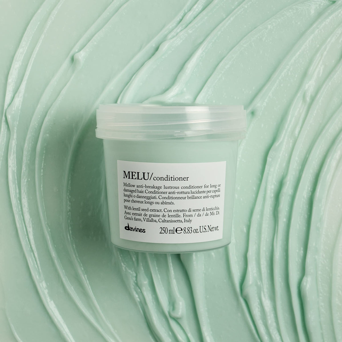 Davines MELU conditioner dispensing silky cream that conditions without weighing hair