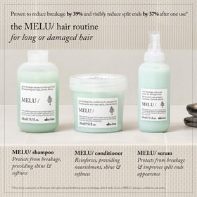 Davines MELU/ conditioner ingredient visual showing reinforcing benefits