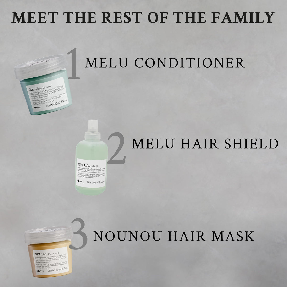 Davines MELU shampoo hair before and after photo showing reduced breakage