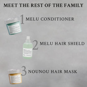 Davines MELU shampoo hair before and after photo showing reduced breakage