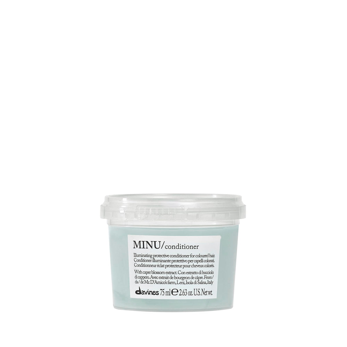Davines MINU front packaging shows travel-size bottle and brand clarity, promotes portability