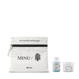 Davines MINU front packaging showing travel duo and clear benefits