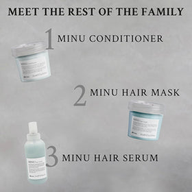 Davines MINU label closeup showing brand details and product benefits