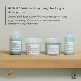 Davines MINU being applied to damp hair in salon for deep conditioning