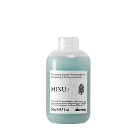 Davines MINU/ shampoo front bottle showing clean packaging and brand benefit