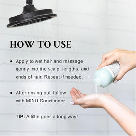 Davines MINU creamy lather on palm demonstrating gentle cleansing benefit