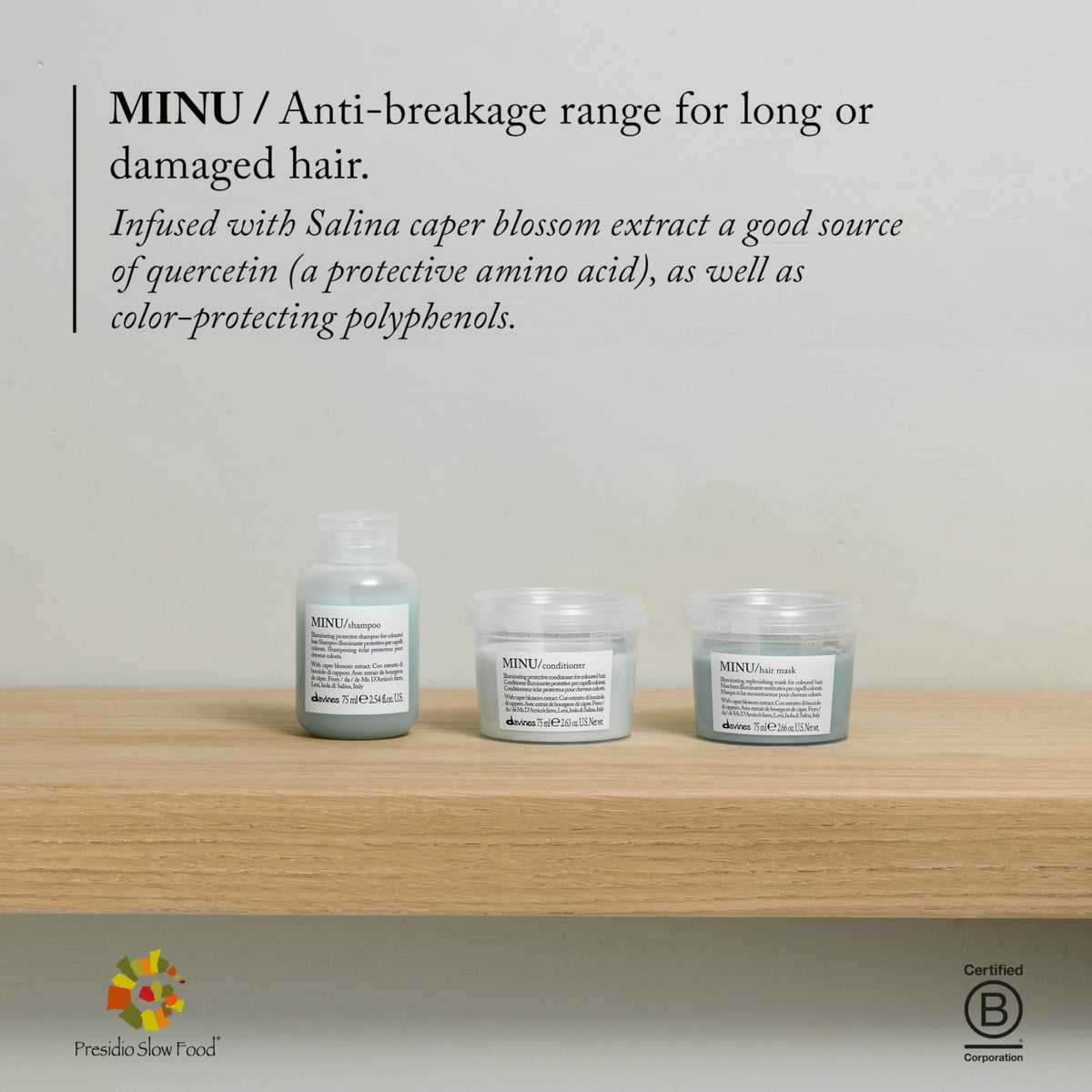 Davines MINU travel size packaging open for convenient carry and color care