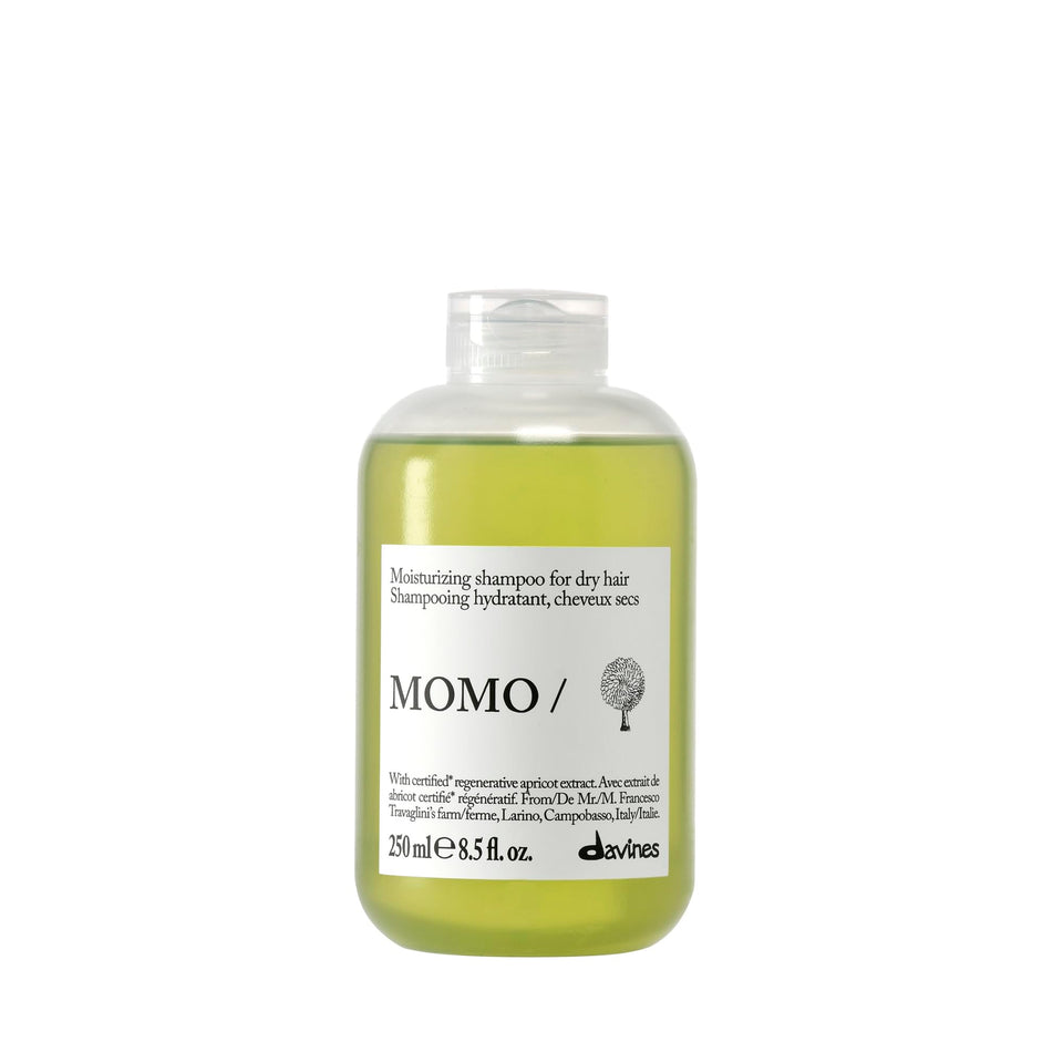 Davines MOMO shampoo front bottle showing clean design and hydration benefit